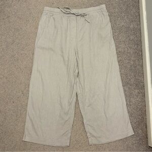 DKNY Pure Women's Gray Linen Blend Wide Leg Cropped Pants